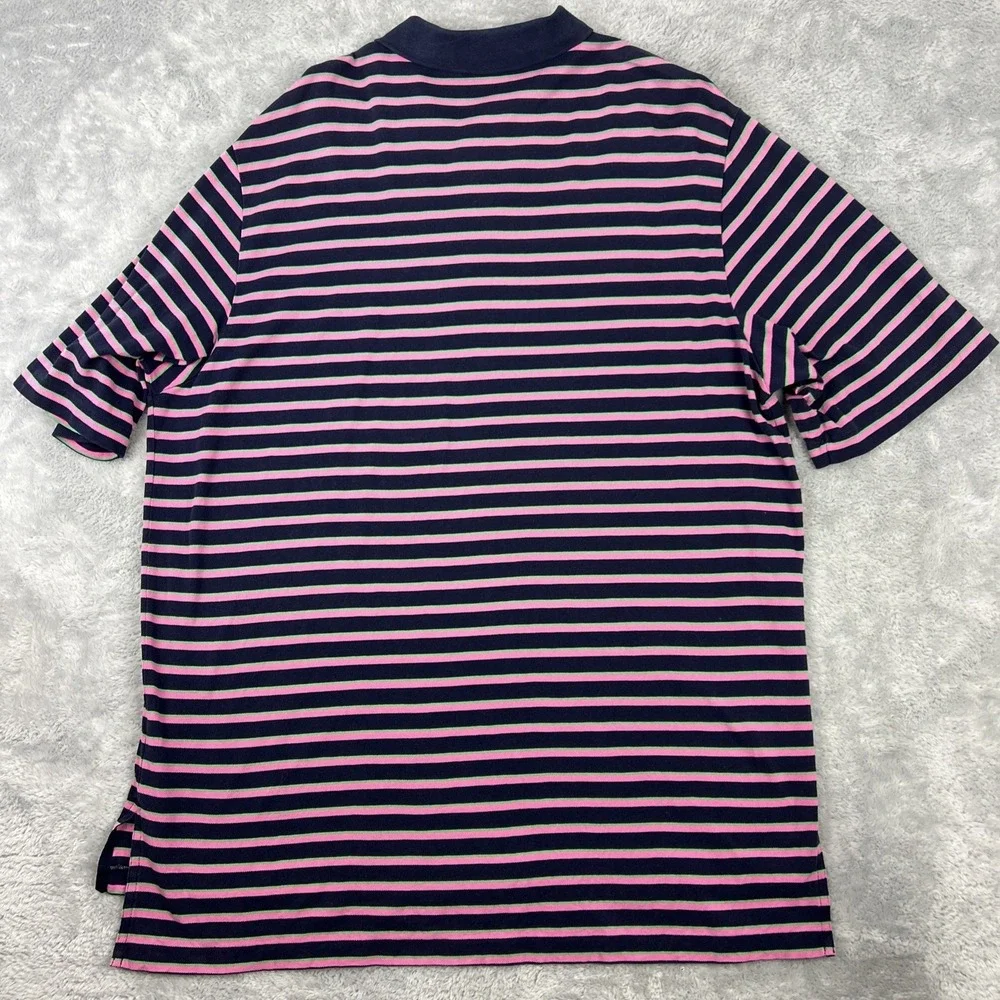 Polo Golf Ralph Lauren Mens XL Pima Cotton Navy‎ Pink Green Stripe Preppy